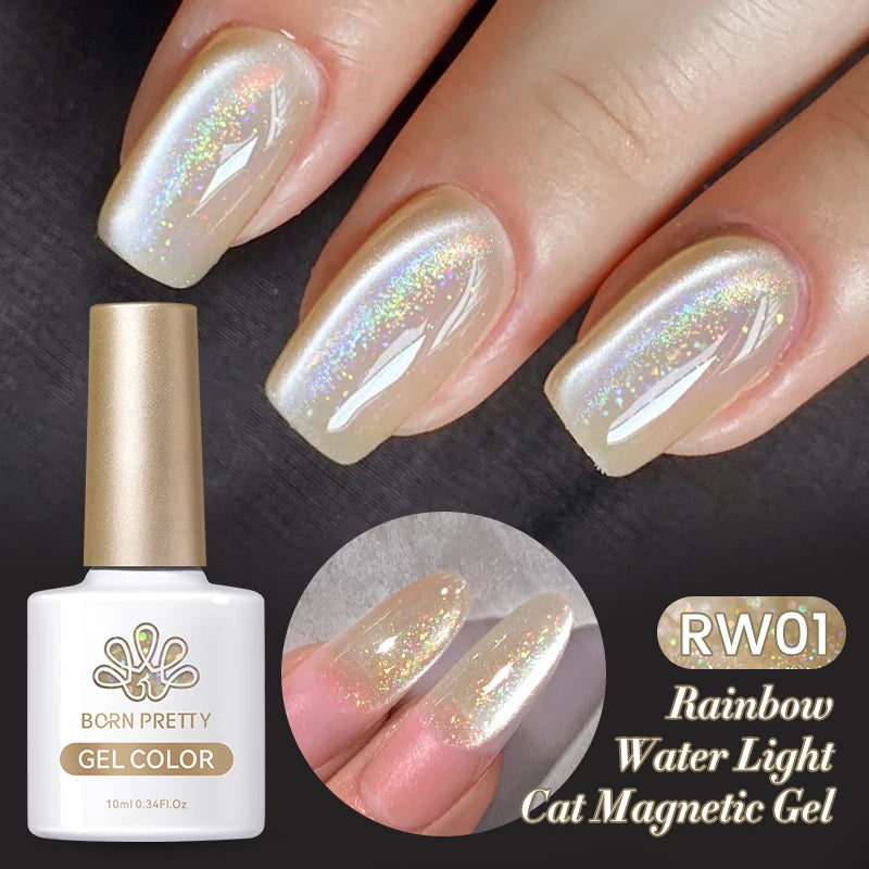 BORN PRETTY 10ml Rainbow Water Light Cat Magnetic Gel Shining Laser Jelly Color Semi Permanent Soak Off UV Gel Nail Art Varnish