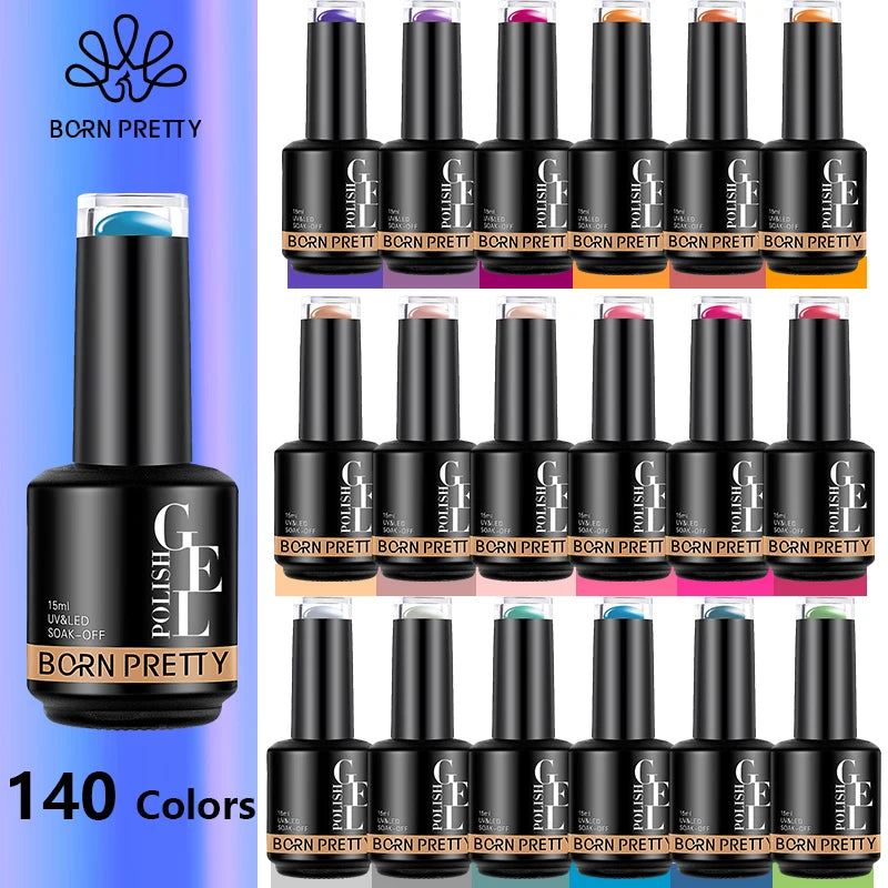BORN PRETTY 15ml 140 Colors Gel Nail Polish Gorgeous Glitter Sequins Gel Soak Off UV LED Gel Nail Art DIY Design Varnishes
