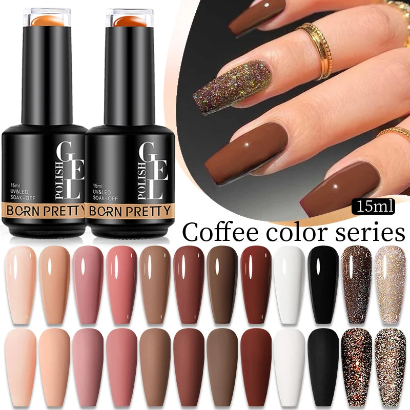 BORN PRETTY 15ml Autumn Color Gel Nail Polish Dark Brown Blue Red Christmas Soak Off UV LED Gel Nail Art DIY Design Varnishes