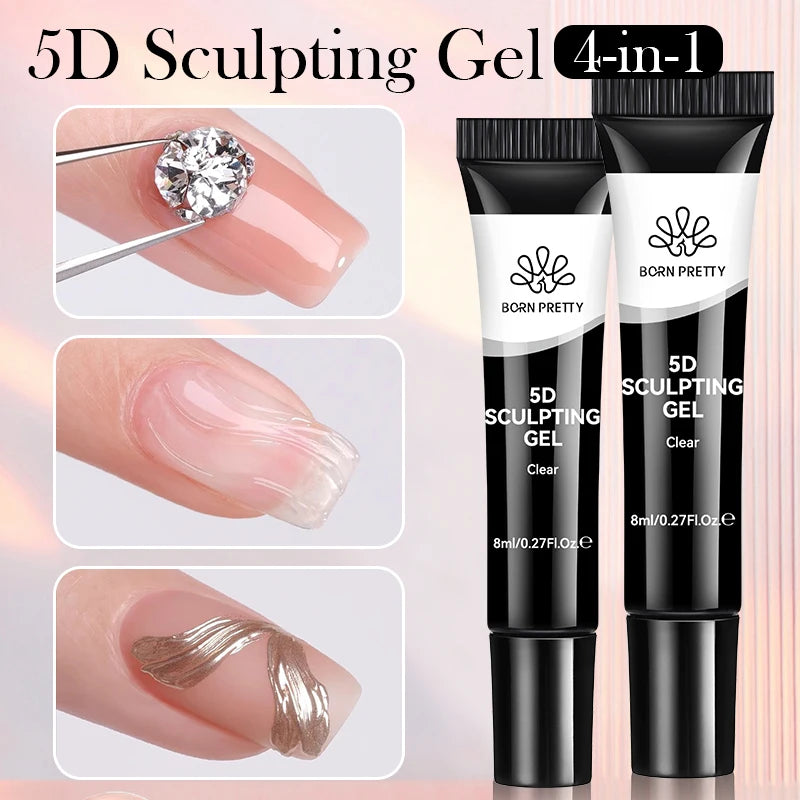 BORN PRETTY 5D Nail Sculpting Clear Gel 8g Molding Gel Nails Liner Gel Embossed Candy Gel Nail Decoration Jewelry Sticky Gel