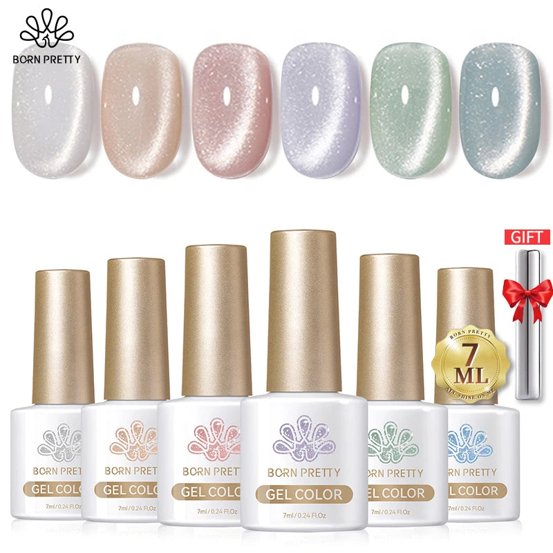 BORN PRETTY Glitter Shimmer Cat Magnetic Gel Nail Polish Set Moonlight Glass Cat Magnetic Gel Green Purple Pink Nude Silver Gel