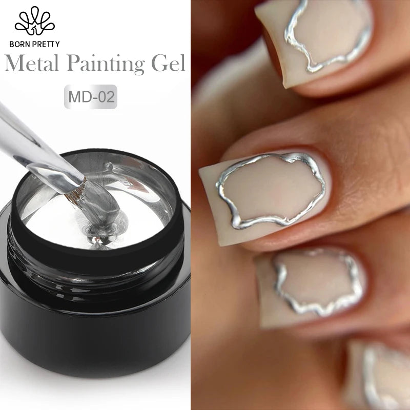 BORN PRETTY Metallic Painting Gel Nail Polish for Nail Art DIY Mirror Nails Soak Off Gel Polish Gold Silver UV Gel Varnish 5ml