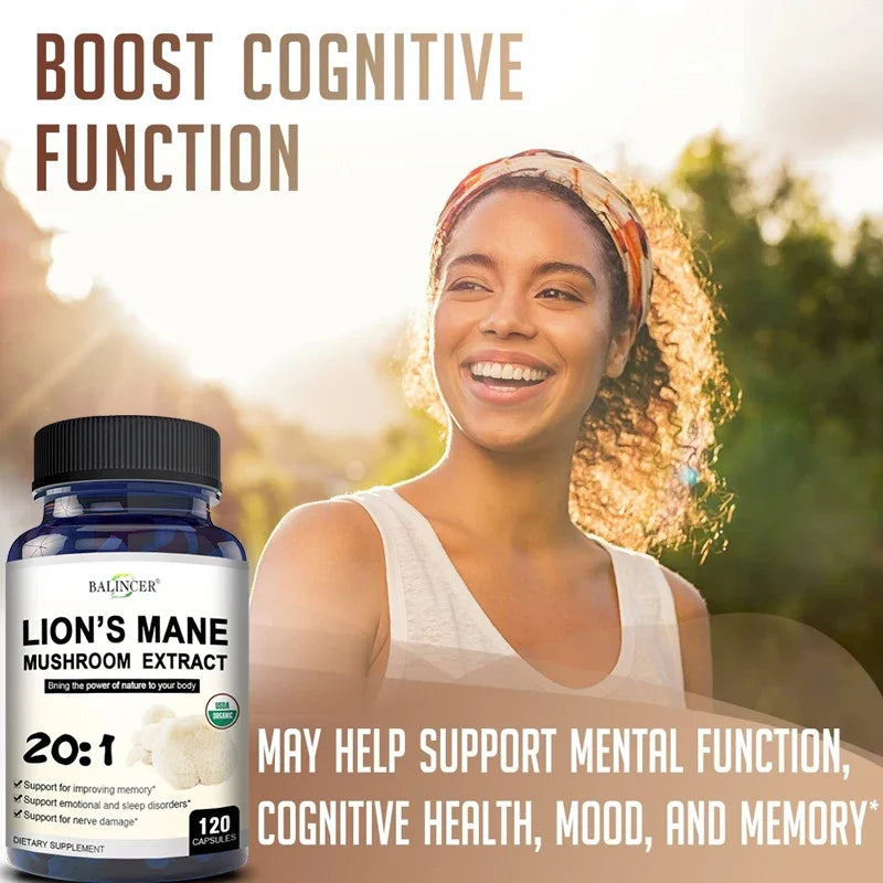 Balincer Lion's Mane Mushroom Extract Supplement for Mood and Sleep Health, Non-GMO, Gluten-free
