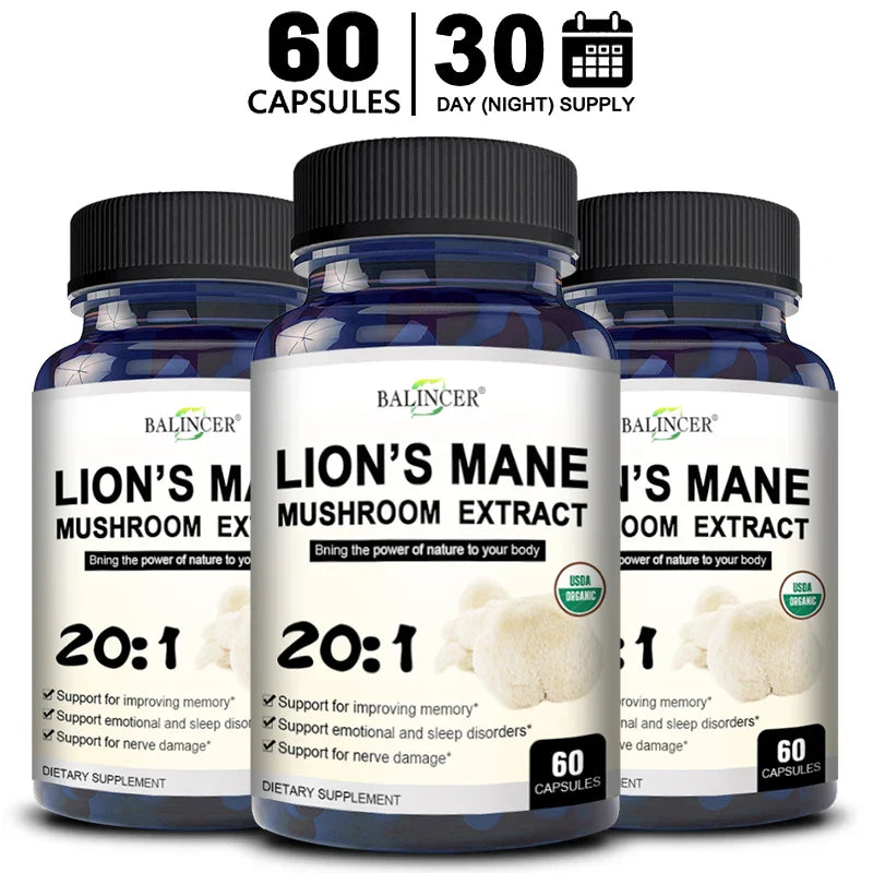 Balincer Lion's Mane Mushroom Extract Supplement for Mood and Sleep Health, Non-GMO, Gluten-free