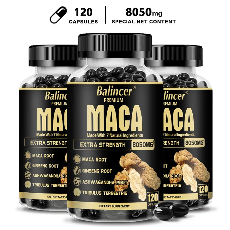 Balincer Maca Supplement - with Ginseng Ashwagandha Tribulus Terrestris 8050mg - Muscle Mass, Endurance and Vitality