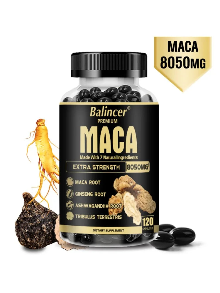 Balincer Maca Supplement - with Ginseng Ashwagandha Tribulus Terrestris 8050mg - Muscle Mass, Endurance and Vitality