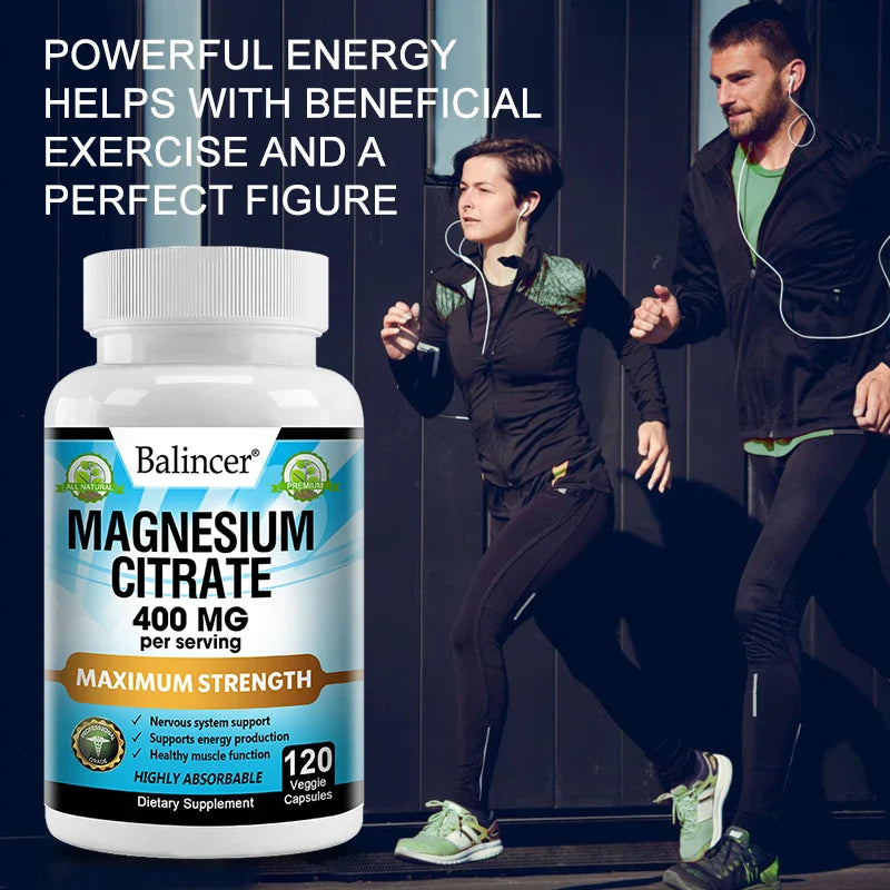 Balincer Magnesium Citrate Supplement Supports Muscle, Nervous System, Bone, Heart Health and Provides Energy