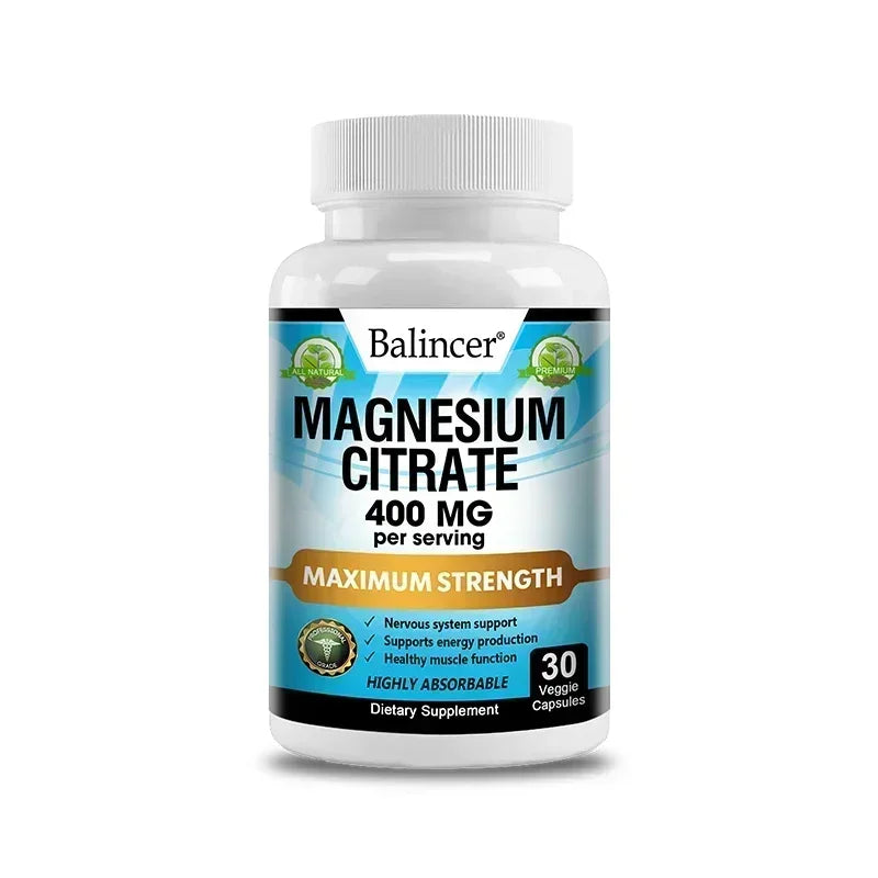 Balincer Magnesium Citrate Supplement Supports Muscle, Nervous System, Bone, Heart Health and Provides Energy