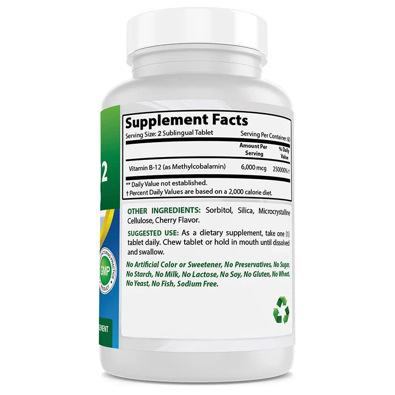 Balincer Vitamin B-12 Supplement 6000mcg - Supports A Healthy Nervous System and Core Function - Energy and Immune Support