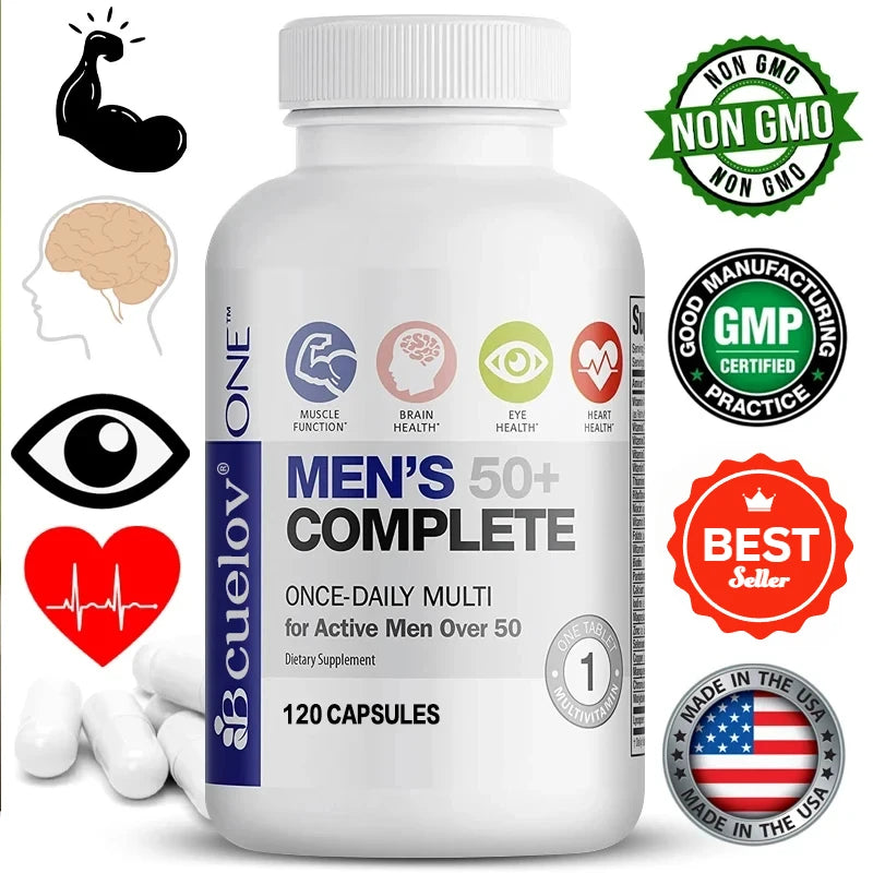 Bcuelov Men's 50+ Complete Multivitamin - 120 Capsules To Support Heart, Brain Health