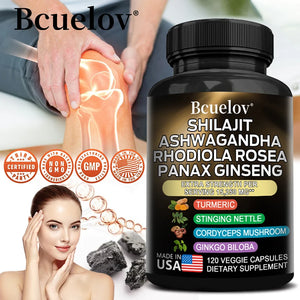 Bcuelov Pure Himalayan Shilajit Supplement with Ginseng, Humic Acid, 50% Fulvic Acid and Trace Mineral Complex (Vegan Capsules) in Pakistan