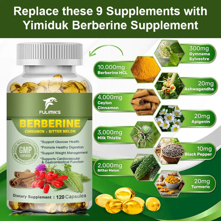 Berberine Capsules & Ceylon Cinnamon, Bitter Gourd, Milk Thistle, Protect The Liver, Immune System & Heart Health Supplement