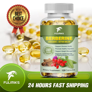 Berberine Capsules & Ceylon Cinnamon, Bitter Gourd, Milk Thistle, Protect The Liver, Immune System & Heart Health Supplement