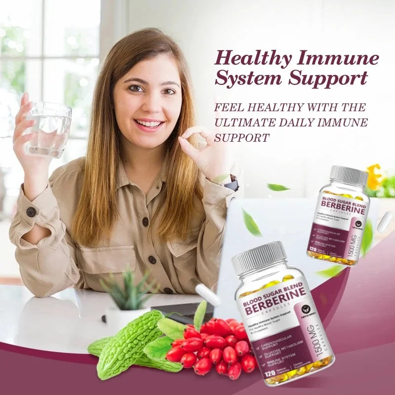 Berberine Supplement 1500mg Support Cardiovascular, Blood Pressure & Sugar High Potency with Ceylon Cinnamon, Turmeric Vegan