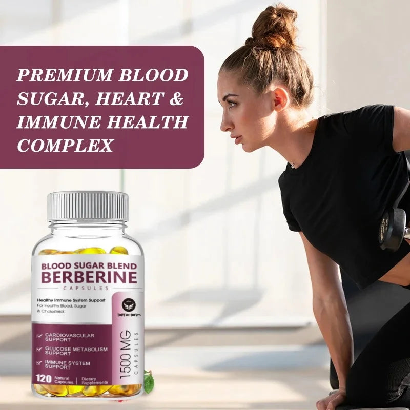 Berberine Supplement 1500mg Support Cardiovascular, Blood Pressure & Sugar High Potency with Ceylon Cinnamon, Turmeric Vegan