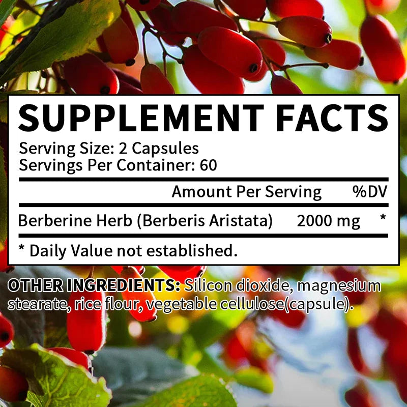 Berberine Supplement 2000 Mg - Natural Vegetarian Supports Immune System, Heart, Cardiovascular Health, Digestion - Non-GMO
