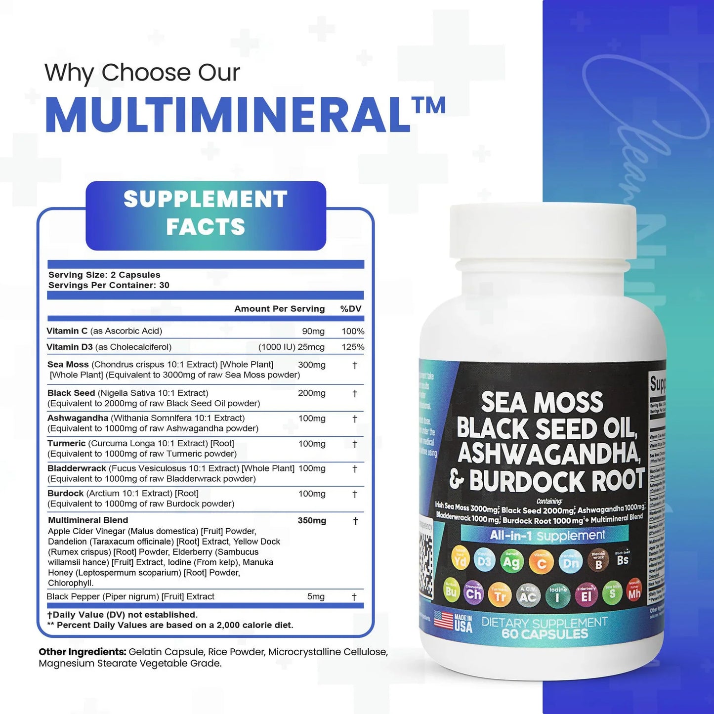 Best Male Enhancing Supplement With Sea Moss - Natural Muscle Builder Enlargement Pills- Gluten Free & Non-GMO - Vegan