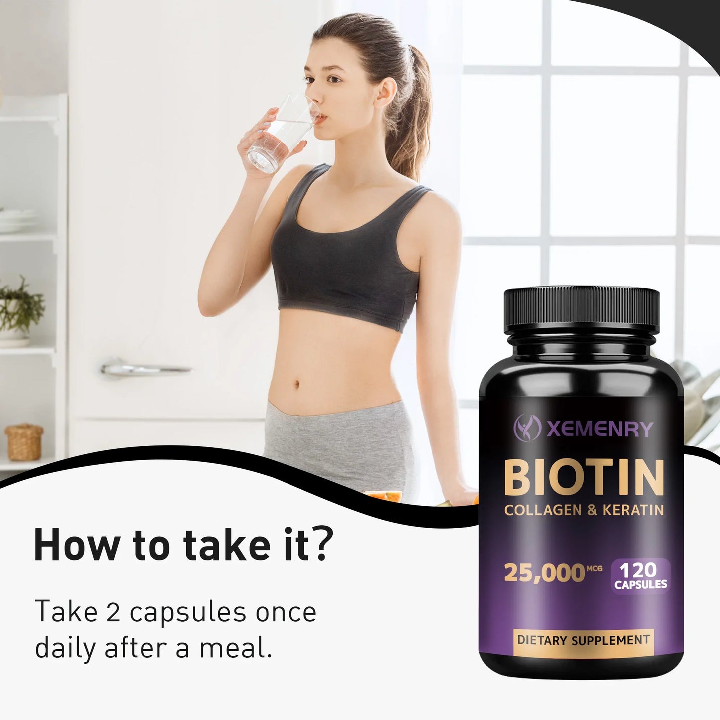Biotin + Collagen + Keratin + Hyaluronic Acid -Supports Hair Growth, Skin and Nail Beauty Supplements - 120 Capsules