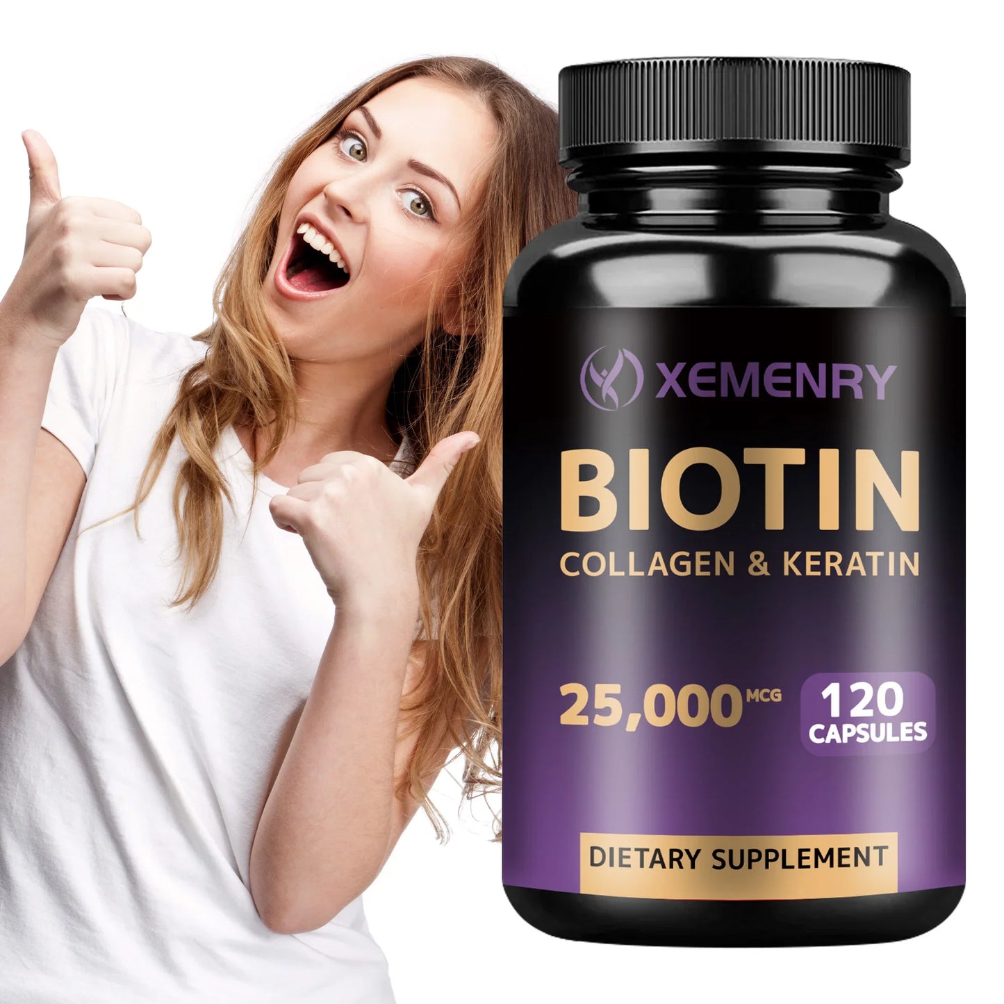 Biotin + Collagen + Keratin + Hyaluronic Acid -Supports Hair Growth, Skin and Nail Beauty Supplements - 120 Capsules