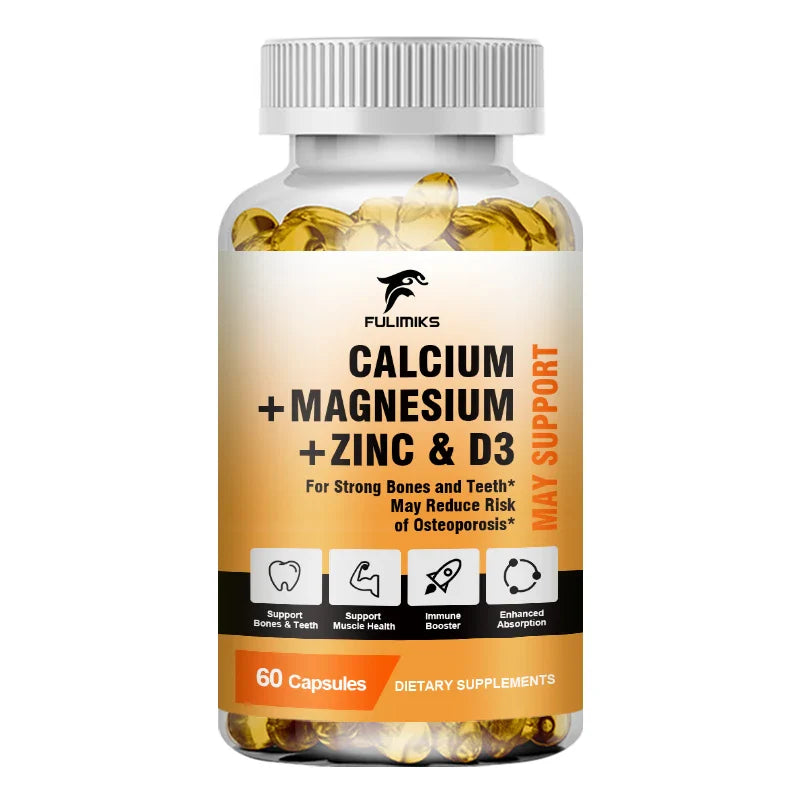 Calcium Magnesium Zinc + D3 Vitamin Nutritional Supplement - Supports Bone Density & Muscle Health - Immune Support