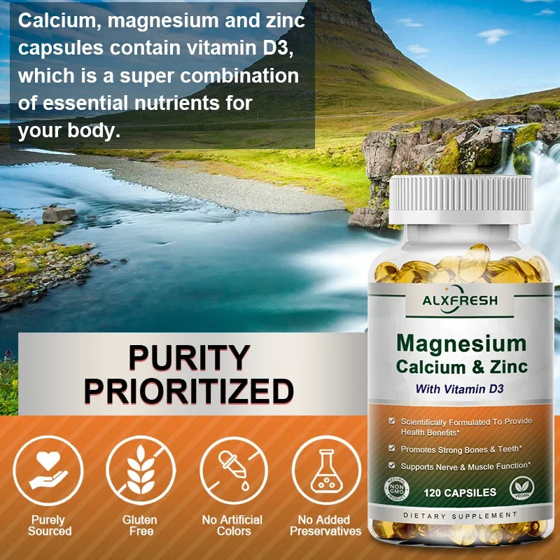 Calcium Magnesium Zinc Vitamin D3 for Bone & Muscle & Nervous System Health Support Cell Growth Increase Immunity Supplement
