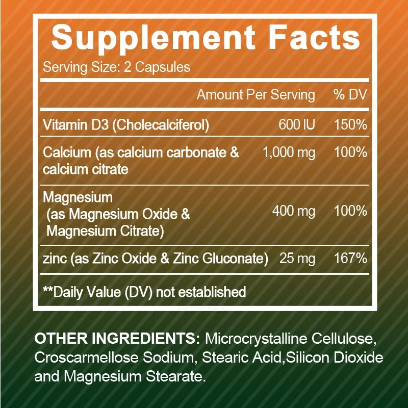 Calcium Magnesium Zinc Vitamin D3 for Bone & Muscle & Nervous System Health Support Cell Growth Increase Immunity Supplement