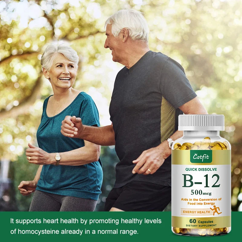Catfit Vitamin B12 Capsules Supports Energy Metabolism Mood Nervous System Support Daily B12 Nutritial Supplement Health Care