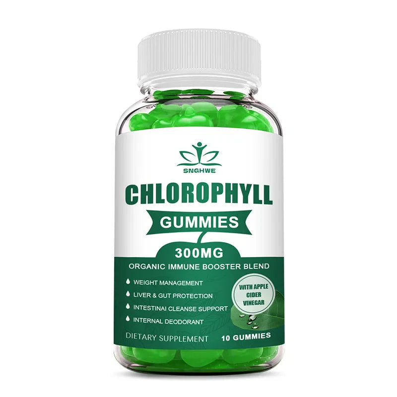 Chlorophyll Gummies-with ACV, Vitamin D3, C, E, B12 -Natural Deodorant, Energy Boost, Immune&Digestion Support, Vegan 60 Candies
