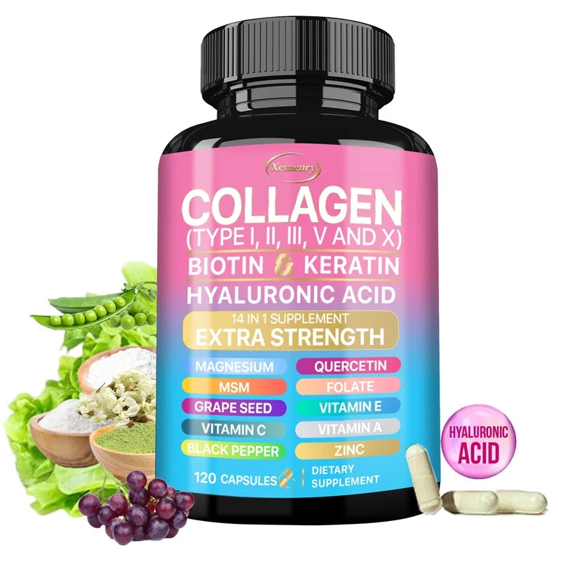 Collagen Capsules (Types I, II, III, V and X) - Anti-aging, Antioxidant, Whitening, Skin, Nail and Hair Care Supplements