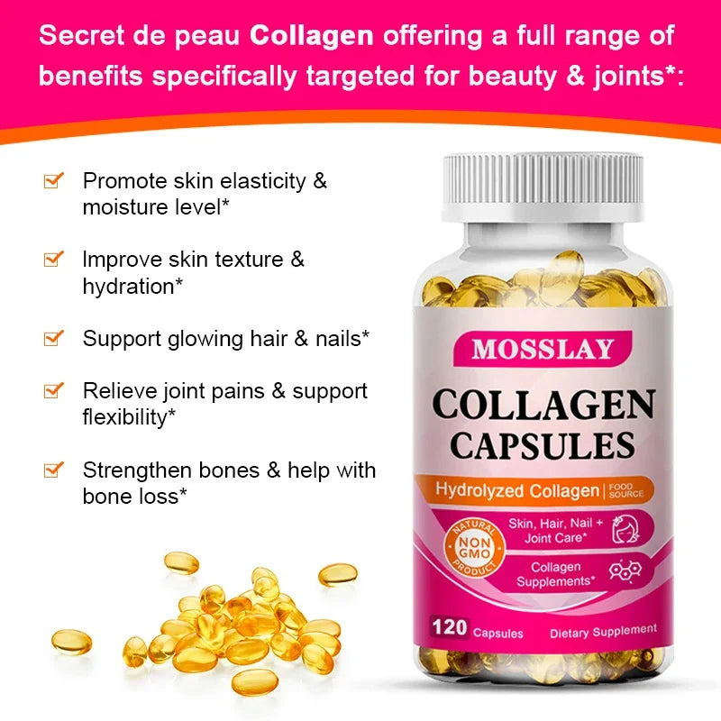 Collagen Capsules with Hyaluronic Acid and Vitamin C Complex, Skin Whitening Supplement