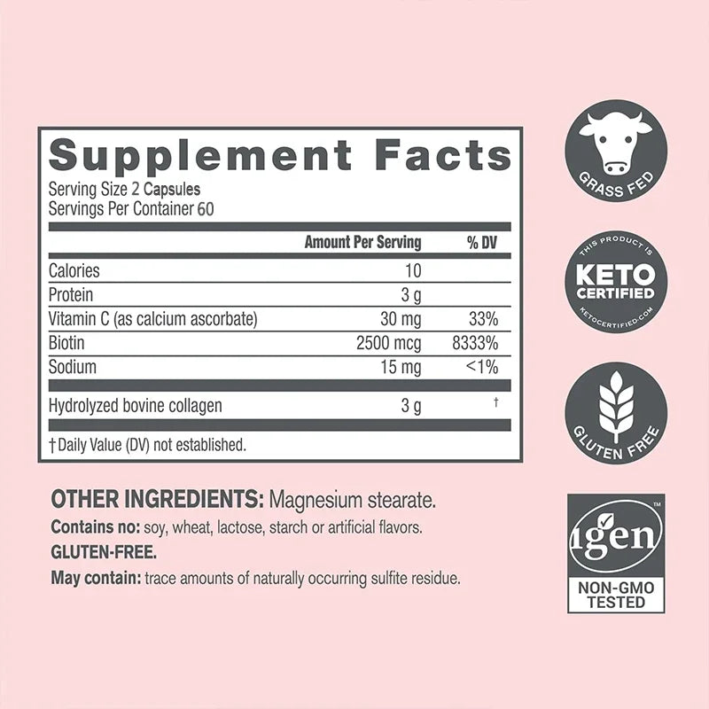 Collagen Supplement Rich in Vitamin C and Biotin - Supports nails and hair, smooth skin, joint and bone health