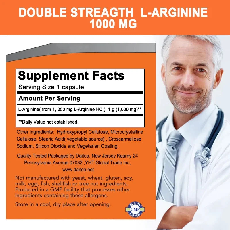 Daitea Arginine Supplement - 1000 Mg Amino Acid Energy & Focus, Stamina Vegan Capsules