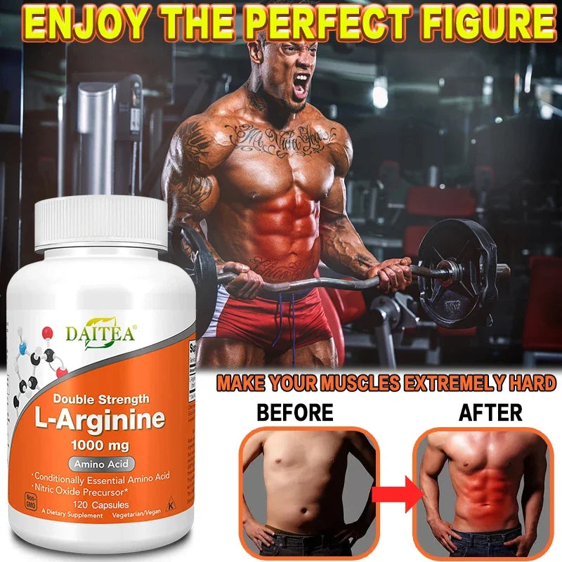 Daitea Arginine Supplement - 1000 Mg Amino Acid Energy & Focus, Stamina Vegan Capsules
