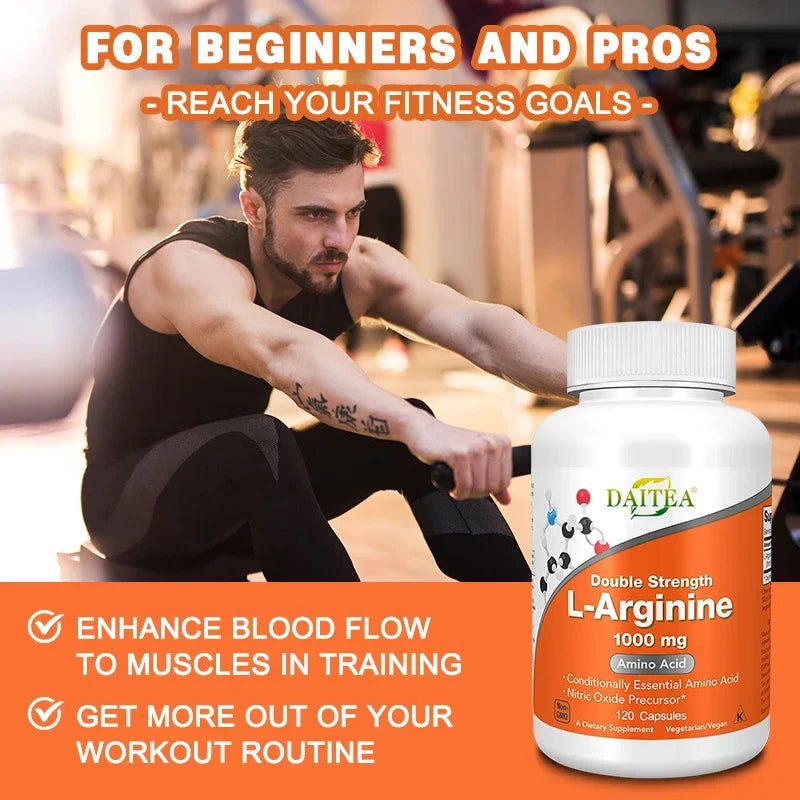 Daitea Arginine Supplement - 1000 Mg Amino Acid Energy & Focus, Stamina Vegan Capsules