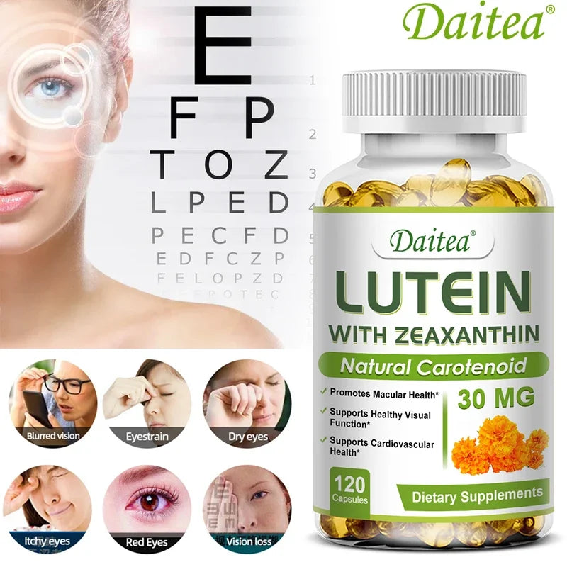 Daitea Eye Vitamins with Lutein and Zeaxanthin Extract Supports Tired, Dry Eyes, Macular and Vision Health, 30/60/120 Capsules