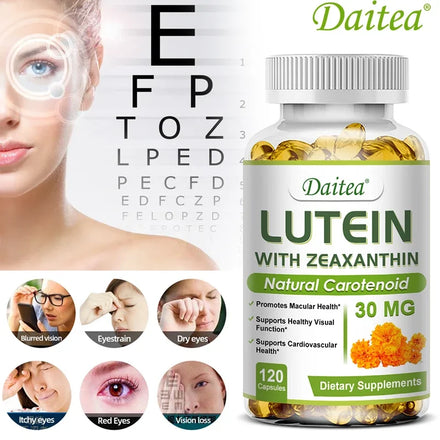Daitea Eye Vitamins with Lutein and Zeaxanthin Extract Supports Tired, Dry Eyes, Macular and Vision Health, 30/60/120 Capsules