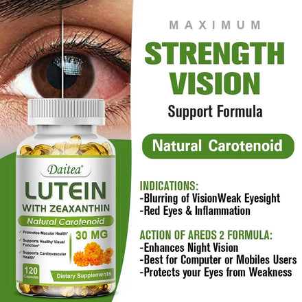 Daitea Eye Vitamins with Lutein and Zeaxanthin Extract Supports Tired, Dry Eyes, Macular and Vision Health, 30/60/120 Capsules