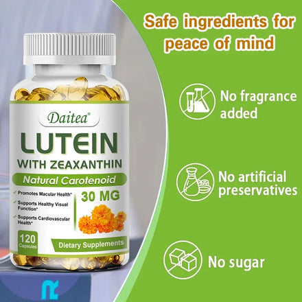 Daitea Eye Vitamins with Lutein and Zeaxanthin Extract Supports Tired, Dry Eyes, Macular and Vision Health, 30/60/120 Capsules