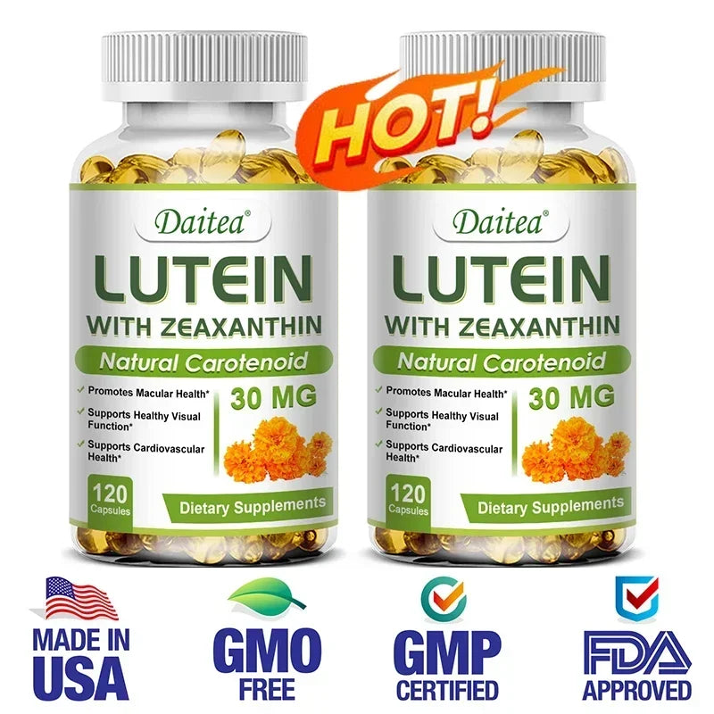 Daitea Eye Vitamins with Lutein and Zeaxanthin Extract Supports Tired, Dry Eyes, Macular and Vision Health, 30/60/120 Capsules