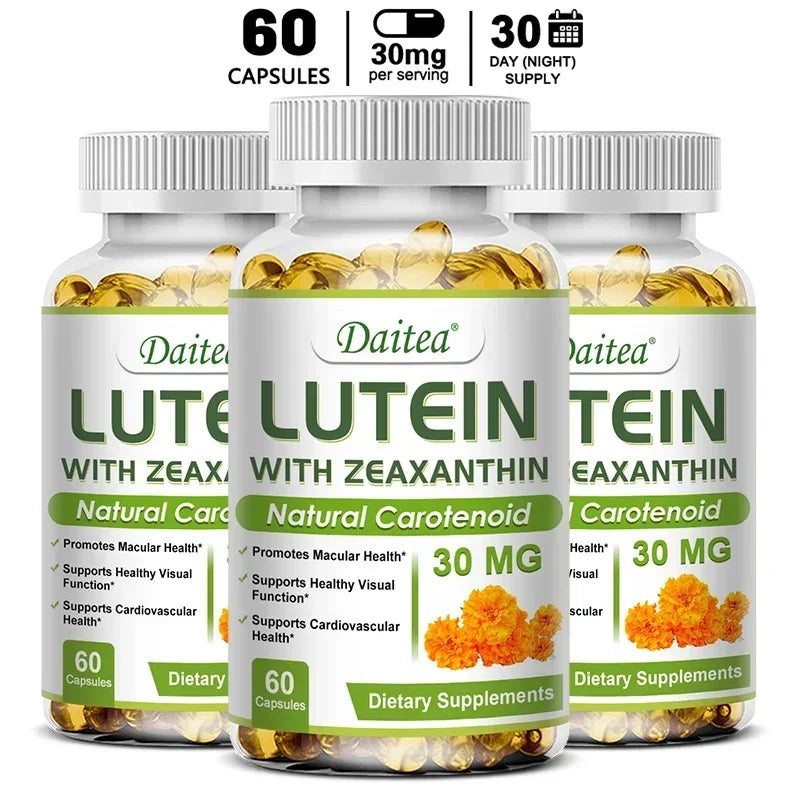 Daitea Eye Vitamins with Lutein and Zeaxanthin Extract Supports Tired, Dry Eyes, Macular and Vision Health, 30/60/120 Capsules