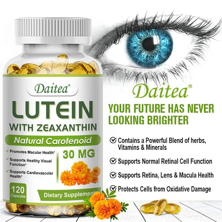 Daitea Eye Vitamins with Lutein and Zeaxanthin Extract Supports Tired, Dry Eyes, Macular and Vision Health, 30/60/120 Capsules