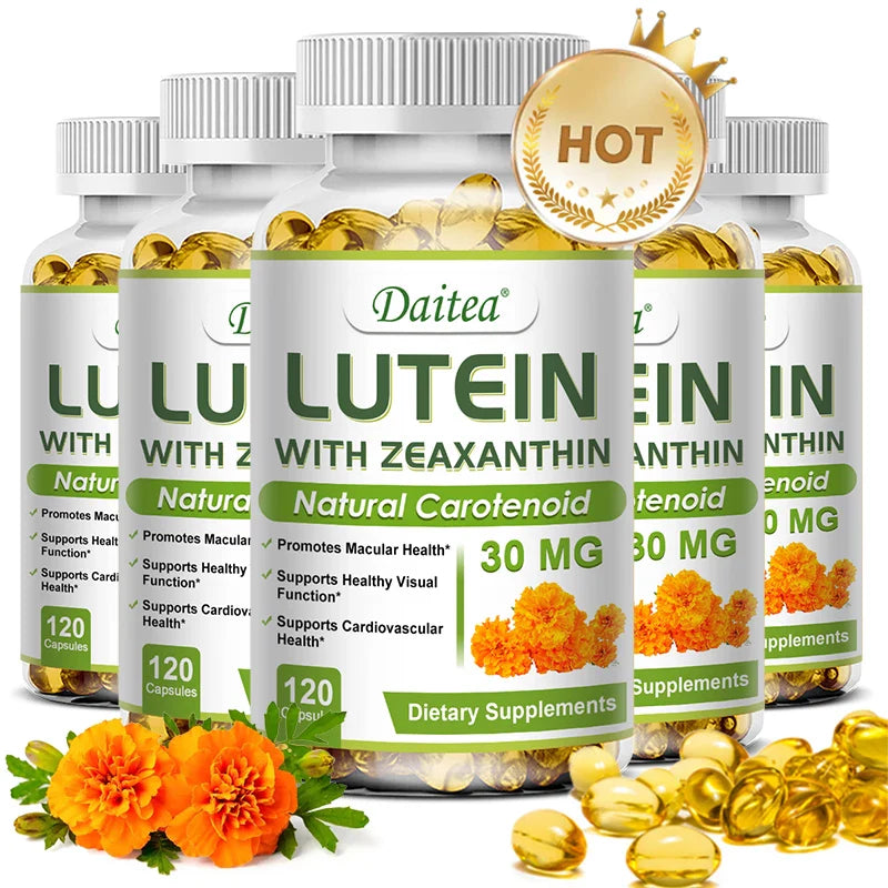 Daitea Eye Vitamins with Lutein and Zeaxanthin Extract Supports Tired, Dry Eyes, Macular and Vision Health, 30/60/120 Capsules