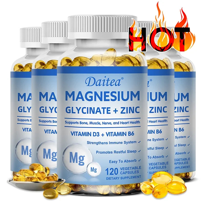 Daitea Magnesium Glycinate & Zinc Dietary Supplement - Bone, Nerve, Immune Support - Suitable for Men and Women