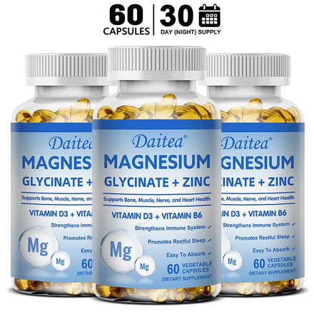 Daitea Magnesium and Zinc Capsules - Magnesium Glycinate Supplement to Support Muscle, Nerve, Joint and Heart Health
