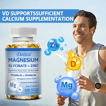 Daitea Magnesium and Zinc Capsules - Magnesium Glycinate Supplement to Support Muscle, Nerve, Joint and Heart Health