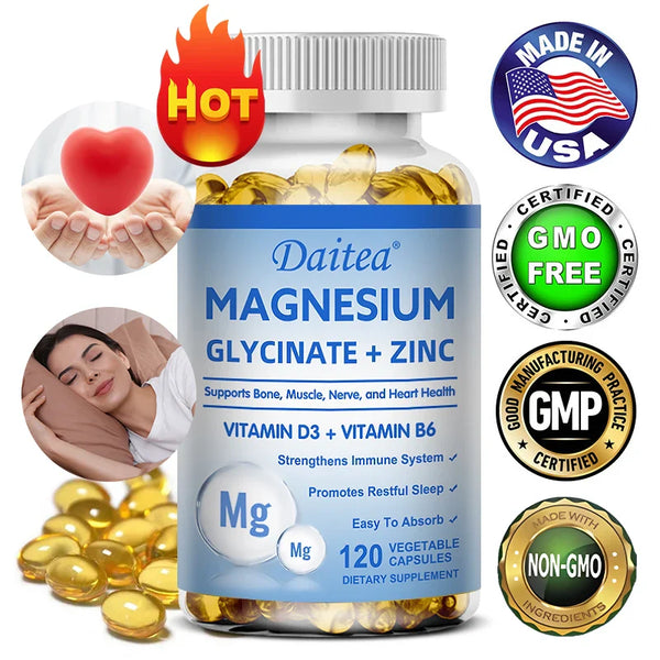 Daitea Magnesium and Zinc Capsules - Magnesium Glycinate Supplement to Support Muscle, Nerve, Joint and Heart Health in Pakistan Daitea Magnesium and Zinc Capsules - Magnesium Glycinate Supplement to Support Muscle, Nerve, Joint and Heart Health in Pakistan