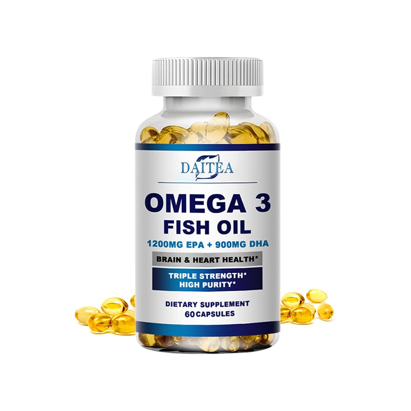 Daitea Omega 3 Fish Oil Capsules Supplement Rich In DHA EPA For Anti-aging Skin Eyes Heart Brain Health Support Immune System