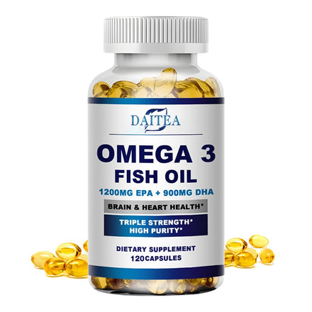 Daitea Omega 3 Fish Oil Capsules Supplement Rich In DHA EPA For Anti-aging Skin Eyes Heart Brain Health Support Immune System
