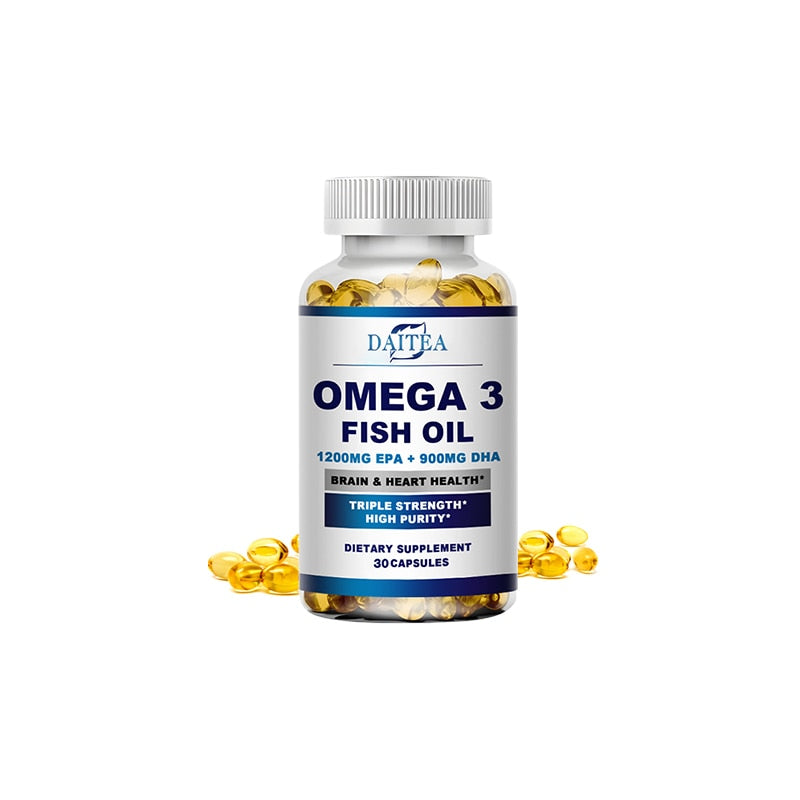 Daitea Omega 3 Fish Oil Capsules Supplement Rich In DHA EPA For Anti-aging Skin Eyes Heart Brain Health Support Immune System