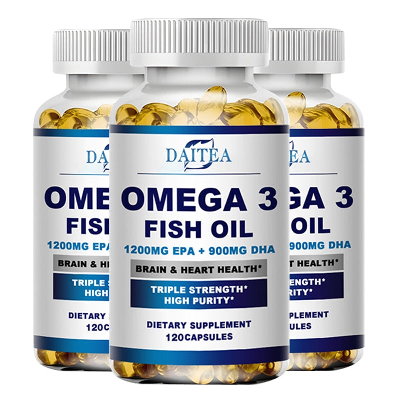Daitea Omega 3 Fish Oil Capsules Supplement Rich In DHA EPA For Anti-aging Skin Eyes Heart Brain Health Support Immune System